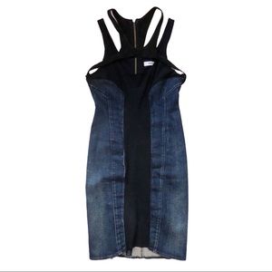 HELMUT LANG Denim & black suede and stretch dress